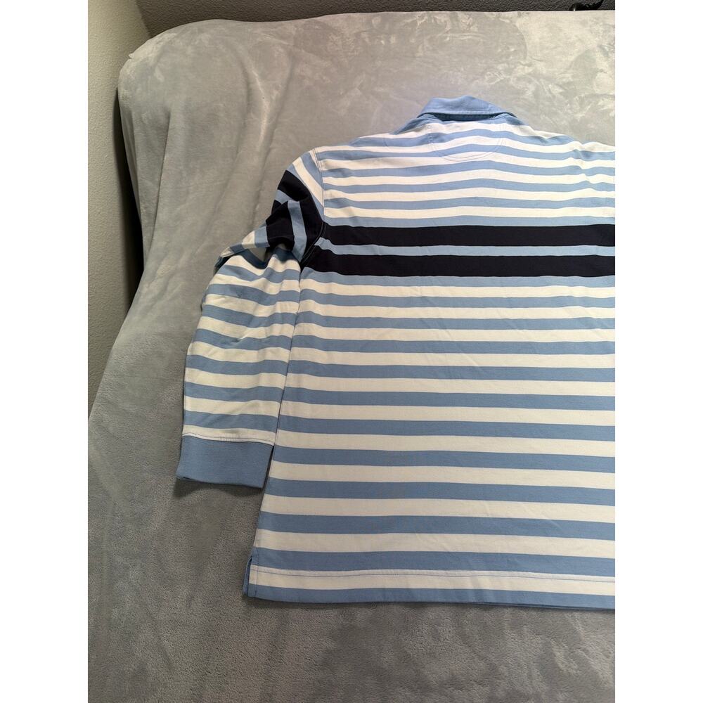 Faconnable France Mens Long Sleeve Striped Rugby Polo Shirt Blue White Cotton - Picture 10 of 11
